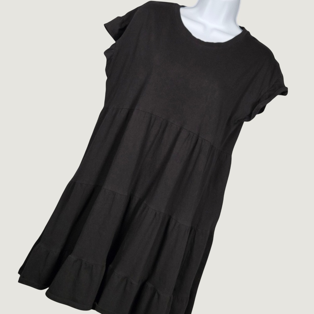 J.Crew Women Small Tiered Broken in Jersey Mini Dress Black Short Sleeve